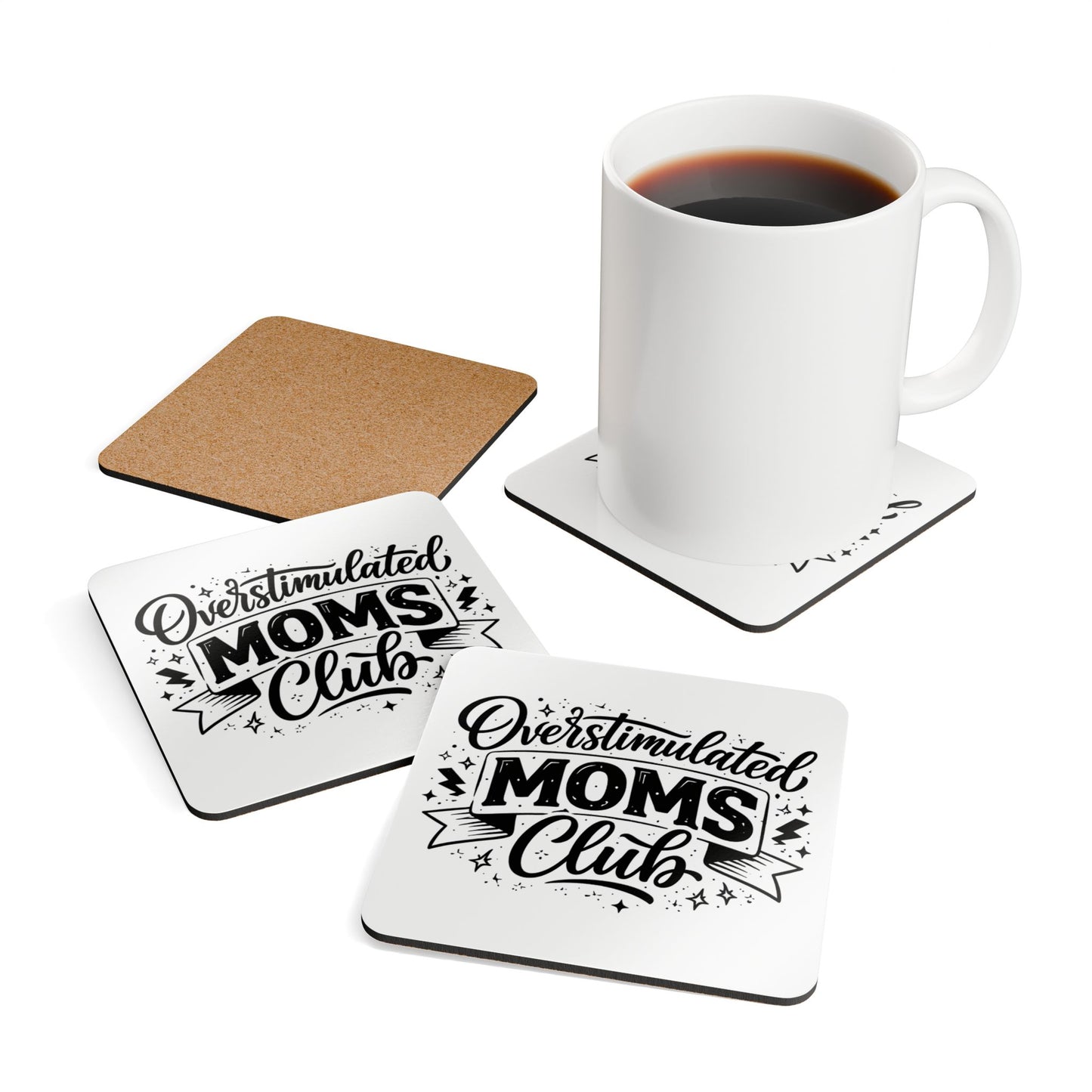 overstimulated moms club Corkwood Coaster Set