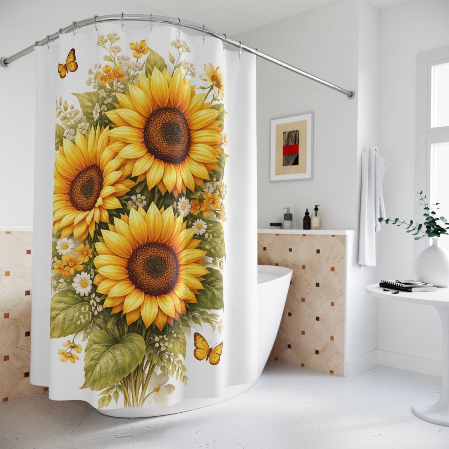 Sunflower Shower Curtain | Floral Bathroom Decor, Yellow Sunflowers