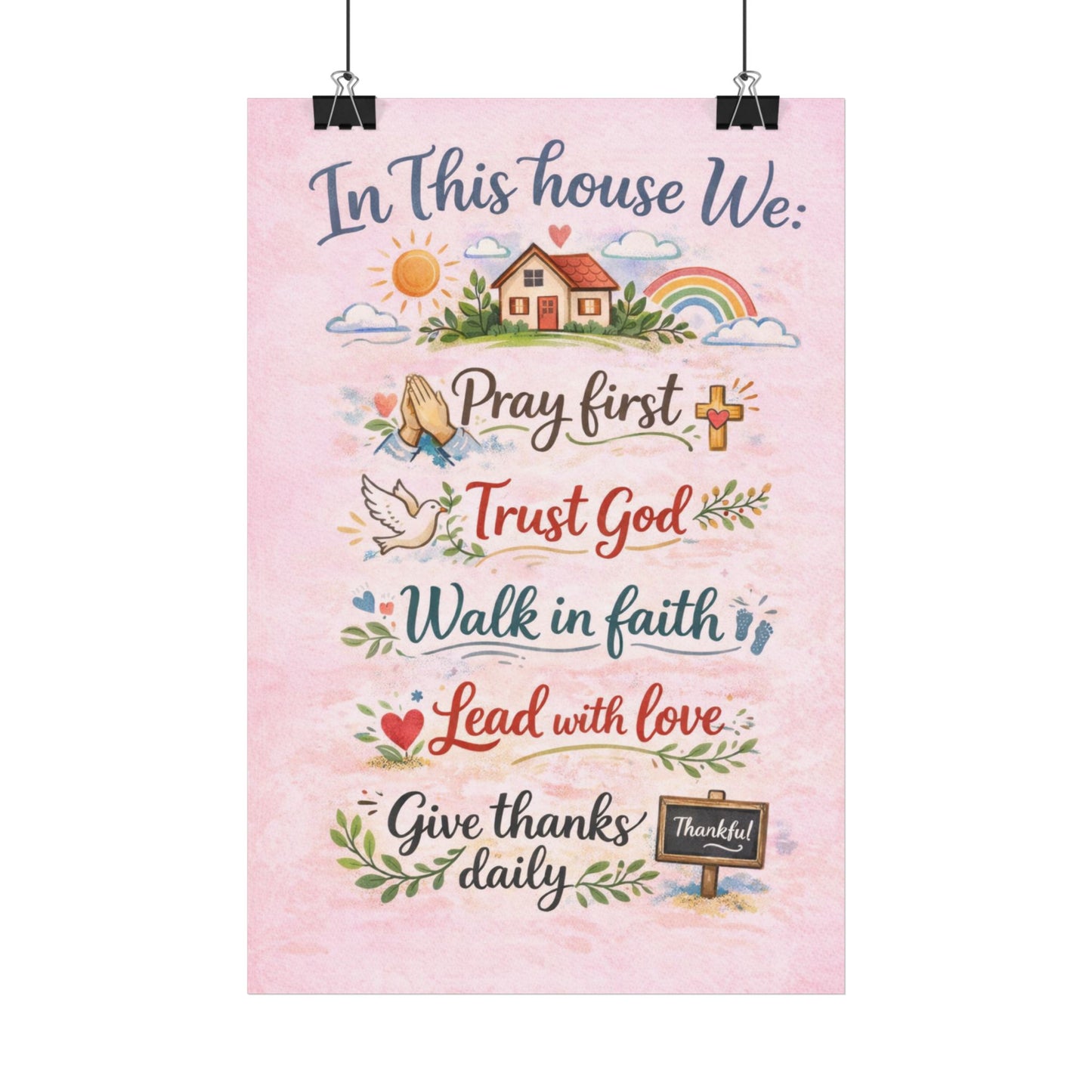 House Rules Pray Walk in Faith Poster | Inspirational Scripture Wall Art