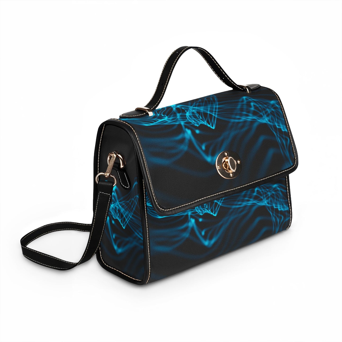 Blue Wave Waterproof Canvas Bag, Modern Abstract Travel Handbag