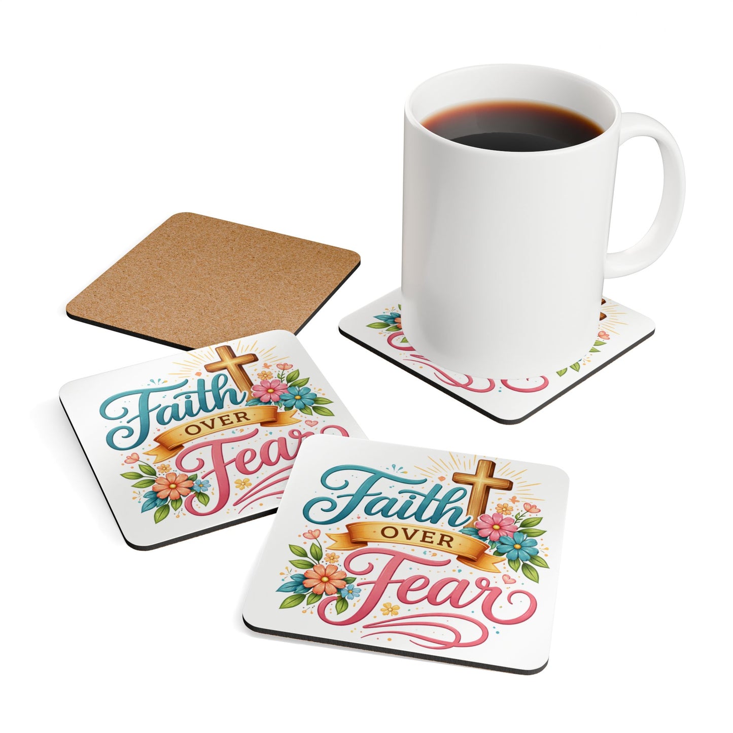 Faith over fear Corkwood Coaster Set