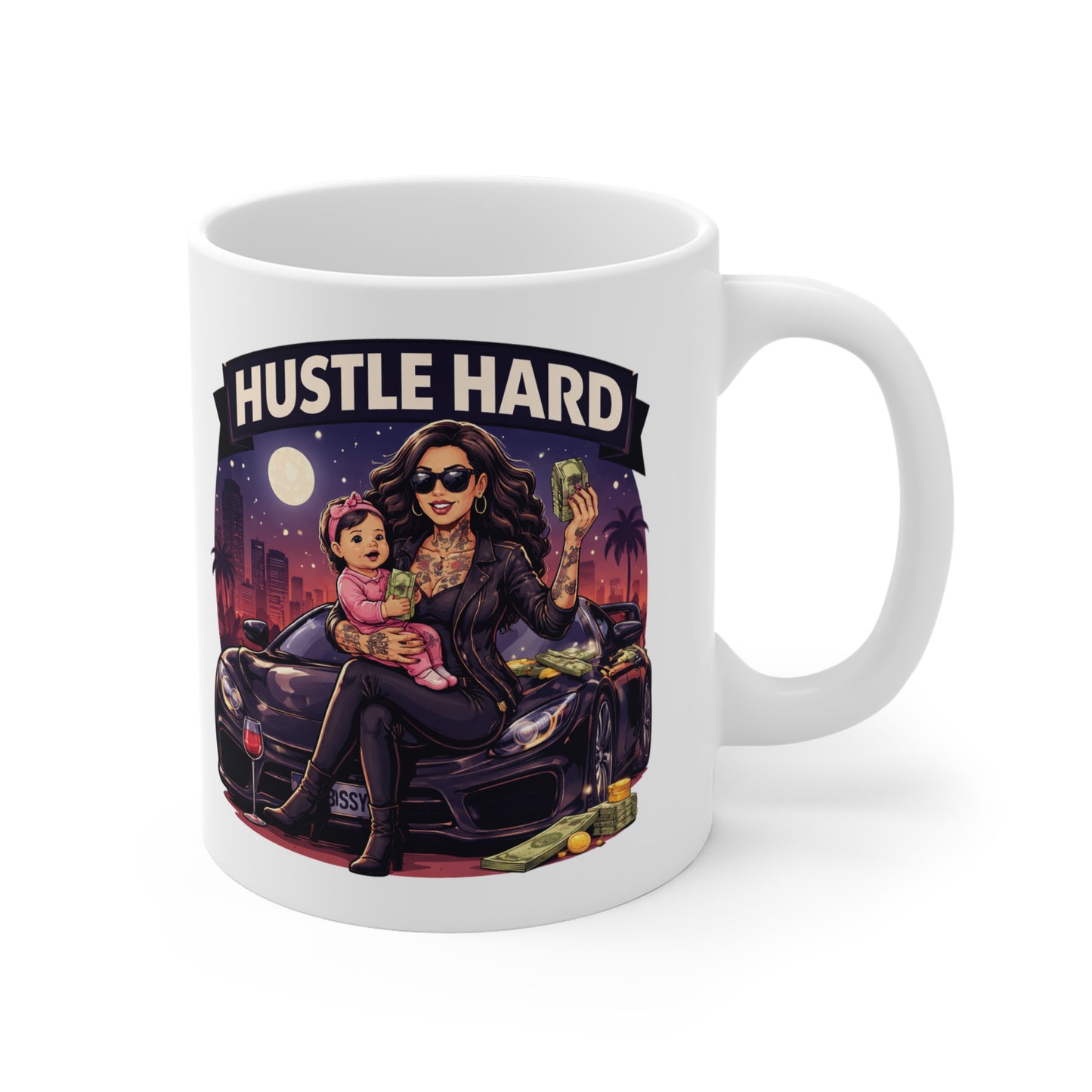 Hustle Hard 11oz Mug — Motivational Coffee Cup for Entrepreneurs & Busy Professionals