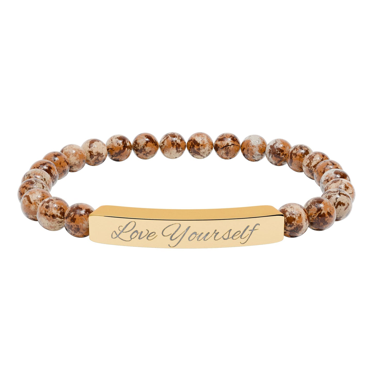 Engraved Natural Stone Bead Bracelet - "Love Yourself" Stretch Bar