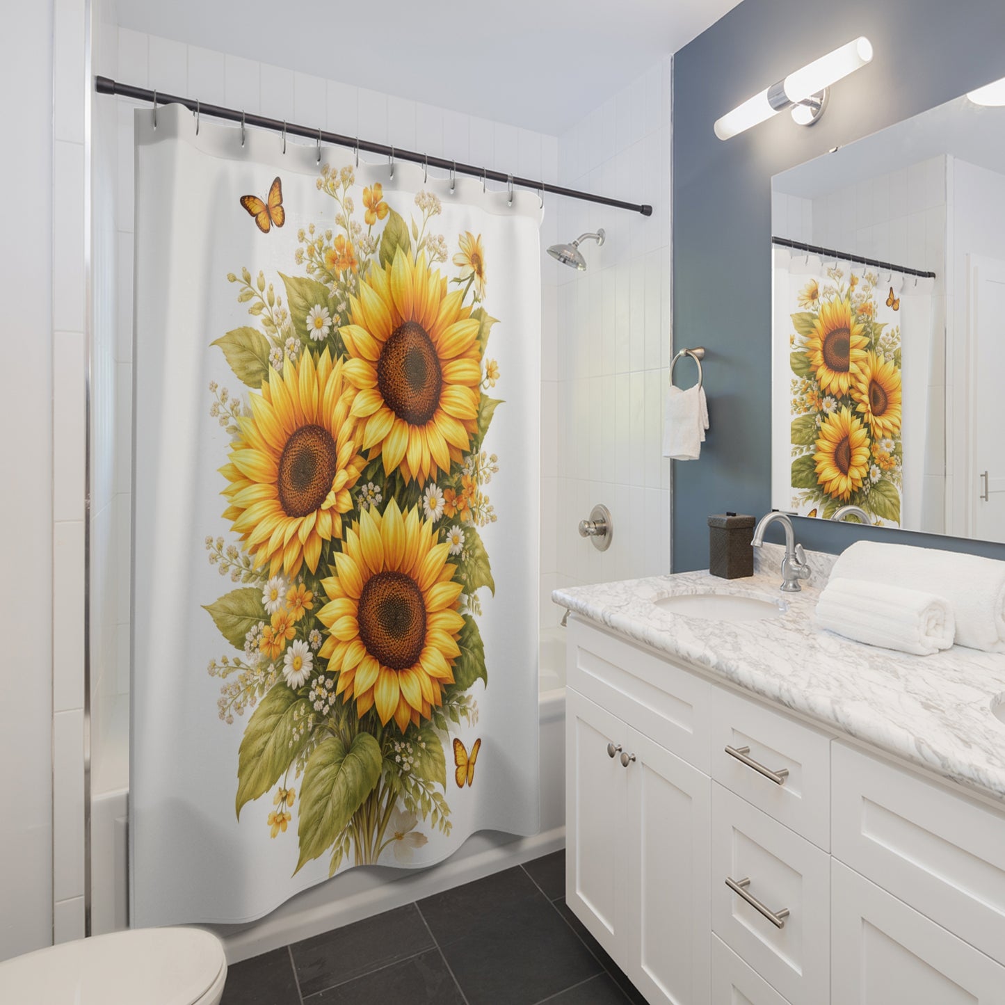 Sunflower Shower Curtain | Floral Bathroom Decor, Yellow Sunflowers