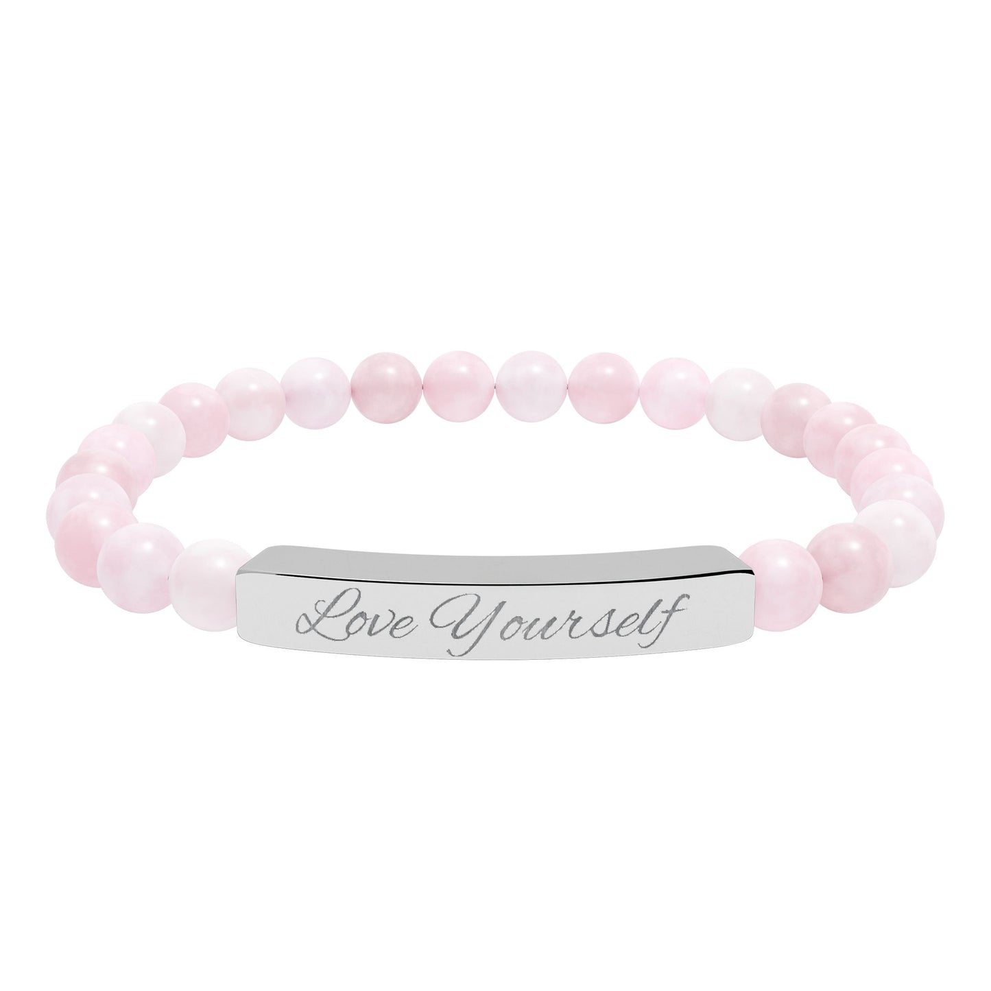 Engraved Natural Stone Bead Bracelet - "Love Yourself" Stretch Bar