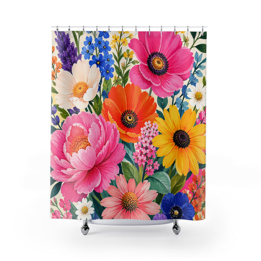Bright Floral Shower Curtain | Colorful Blossom Bathroom Decor