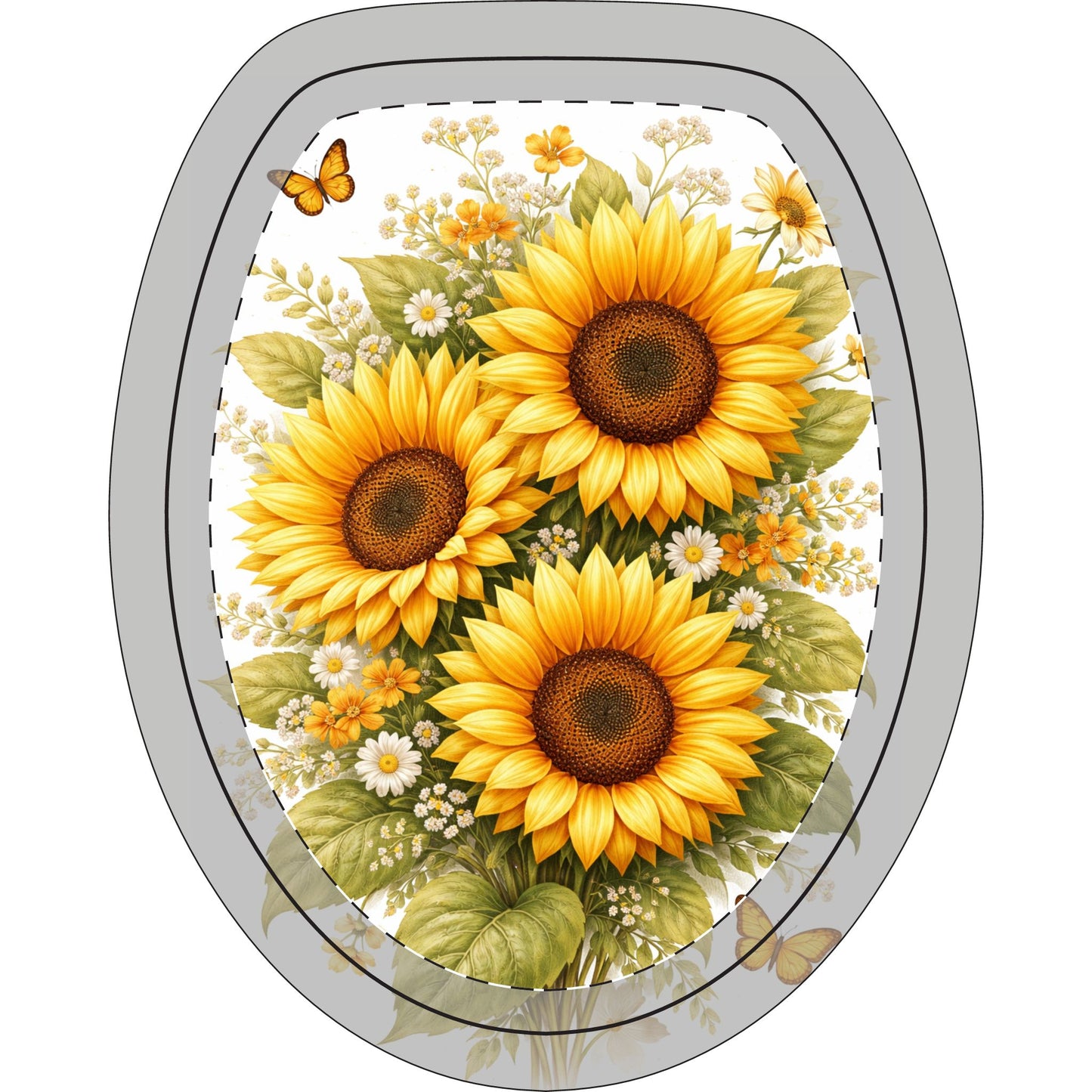 Sunflower Toilet Three-Piece Set — Floral Bathroom Rug & Lid Cover