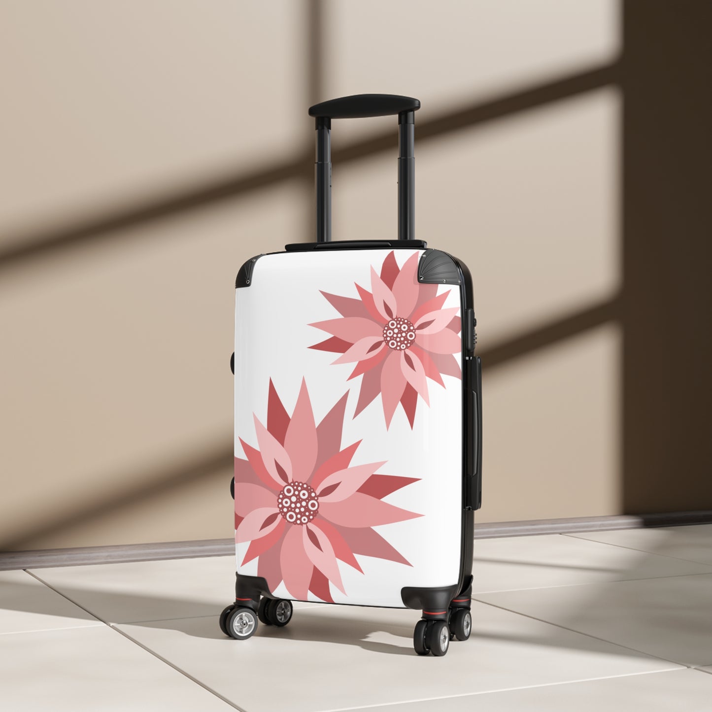 Pink Floral Carry-On Suitcase — Lightweight Rolling Luggage with Stylized Blossoms