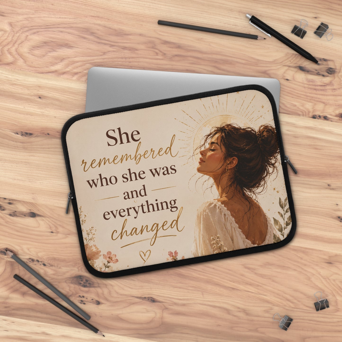 Inspirational "She Remembered Who She Was" Laptop Sleeve — Boho Feminine Protective Case
