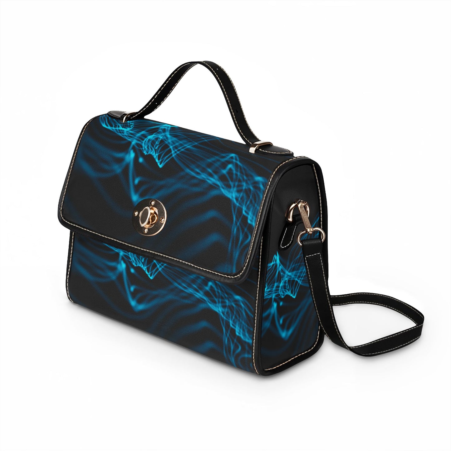 Blue Wave Waterproof Canvas Bag, Modern Abstract Travel Handbag