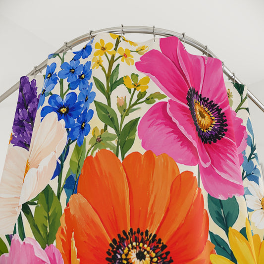 Bright Floral Shower Curtain | Colorful Blossom Bathroom Decor