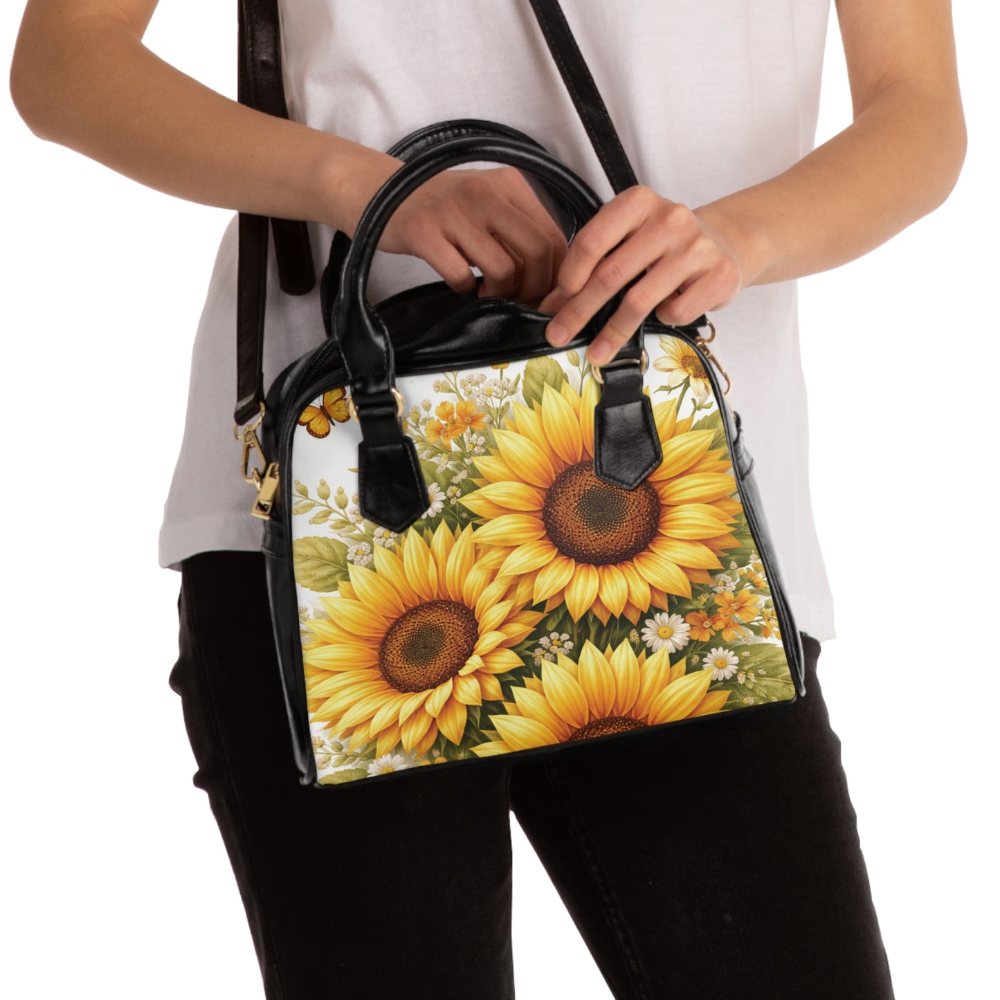 Sunflower Shoulder Handbag — Bright Floral Tote Purse for Spring & Summer