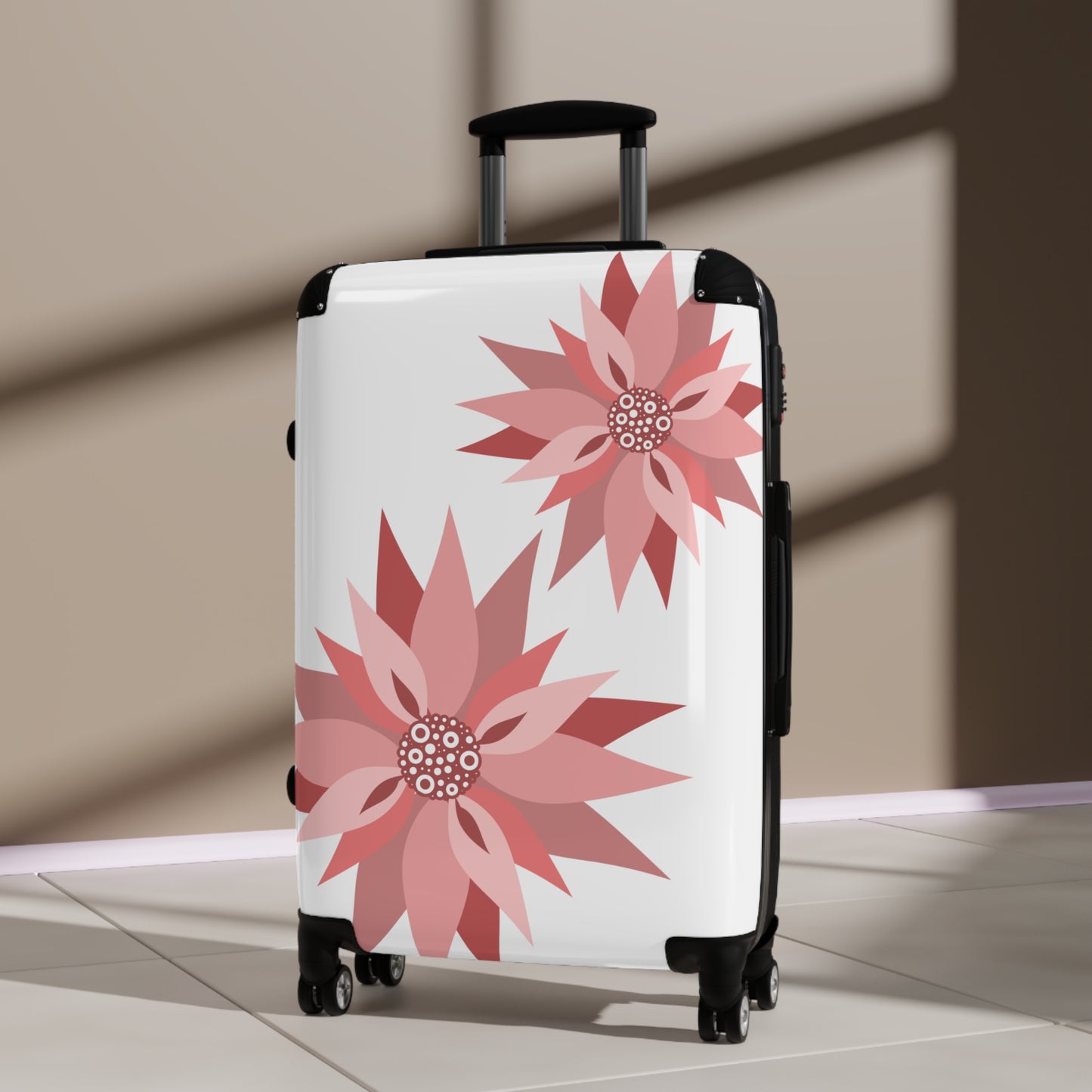 Pink Floral Carry-On Suitcase — Lightweight Rolling Luggage with Stylized Blossoms