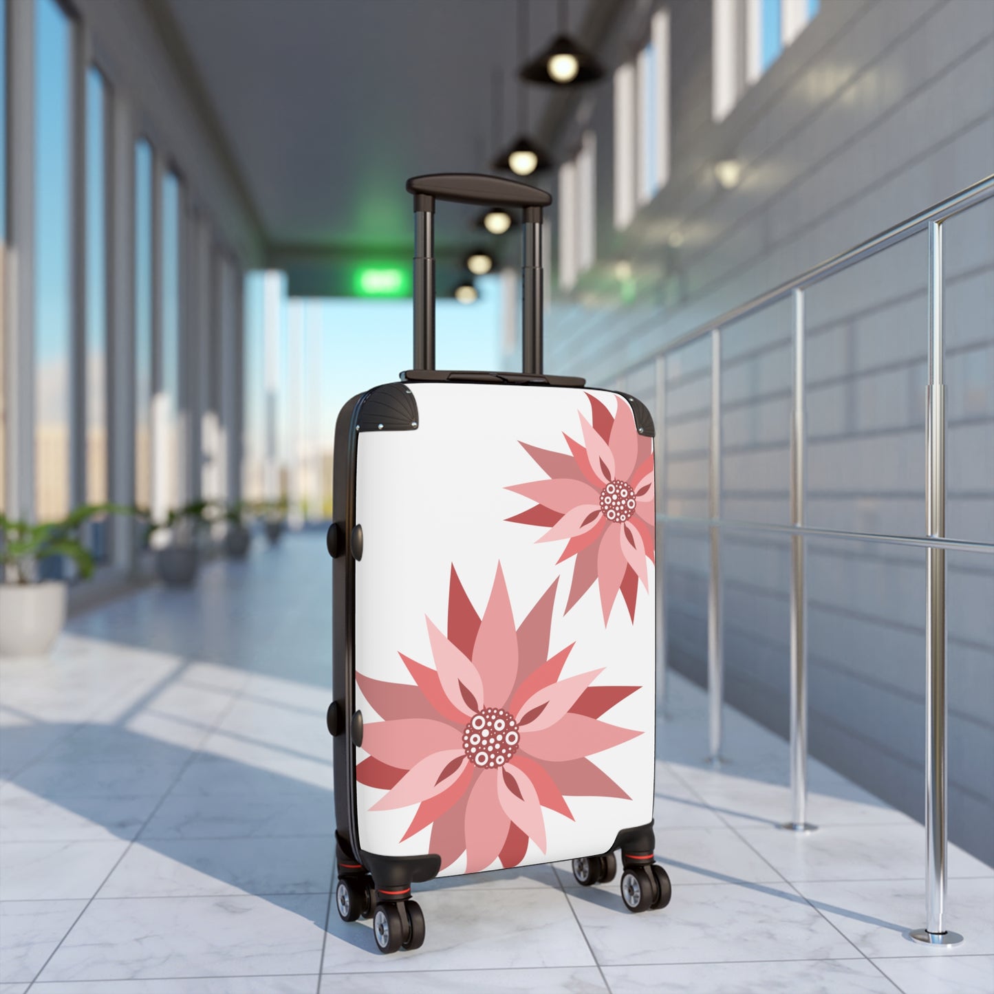 Pink Floral Carry-On Suitcase — Lightweight Rolling Luggage with Stylized Blossoms