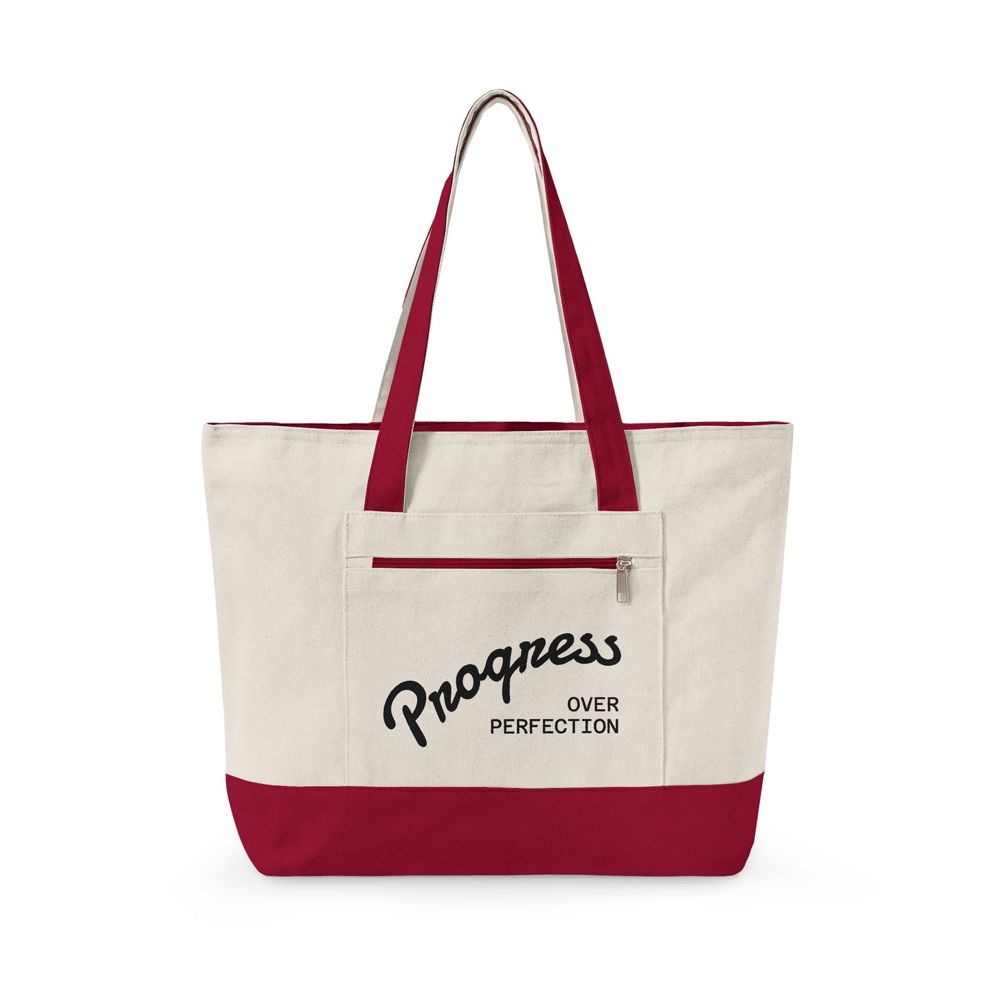 Progress Over Perfection Zippered Canvas Tote