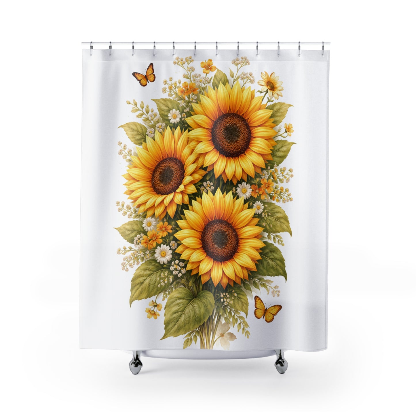 Sunflower Shower Curtain | Floral Bathroom Decor, Yellow Sunflowers