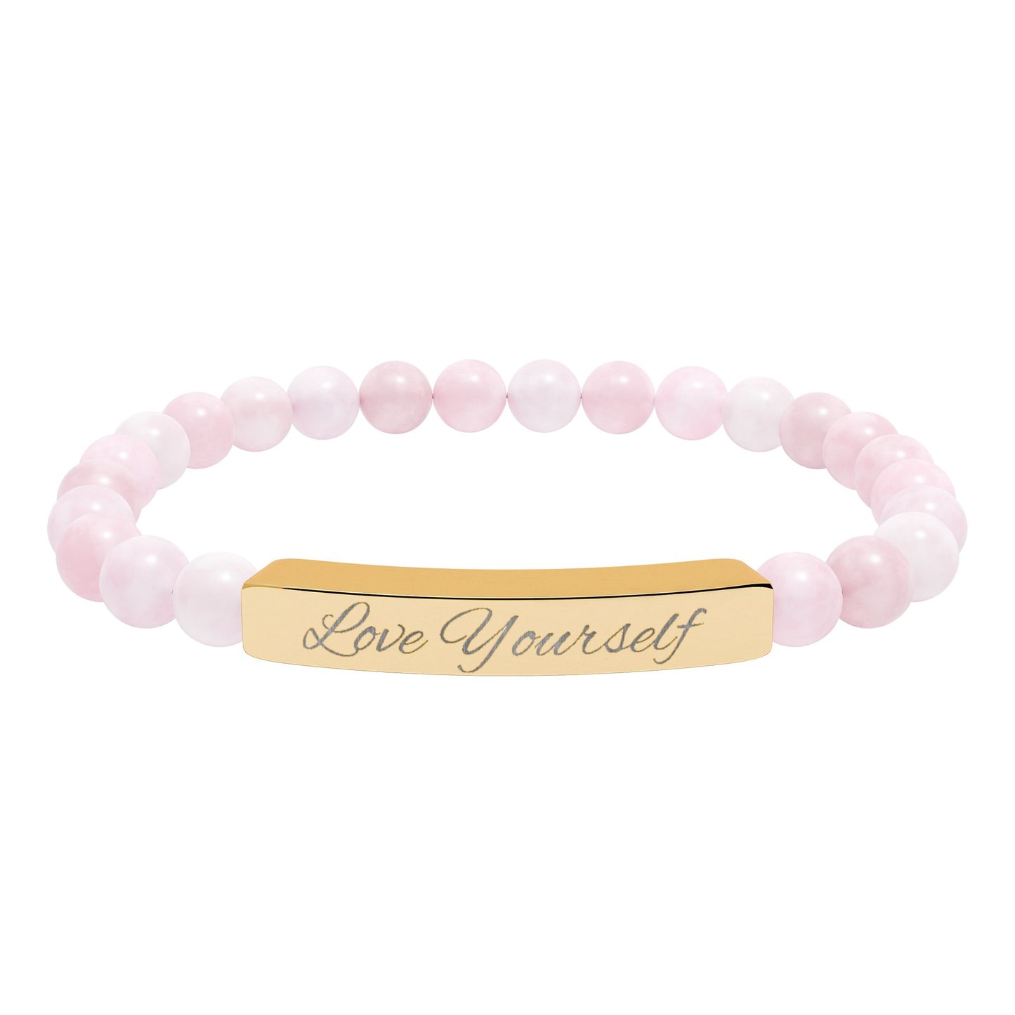 Engraved Natural Stone Bead Bracelet - "Love Yourself" Stretch Bar