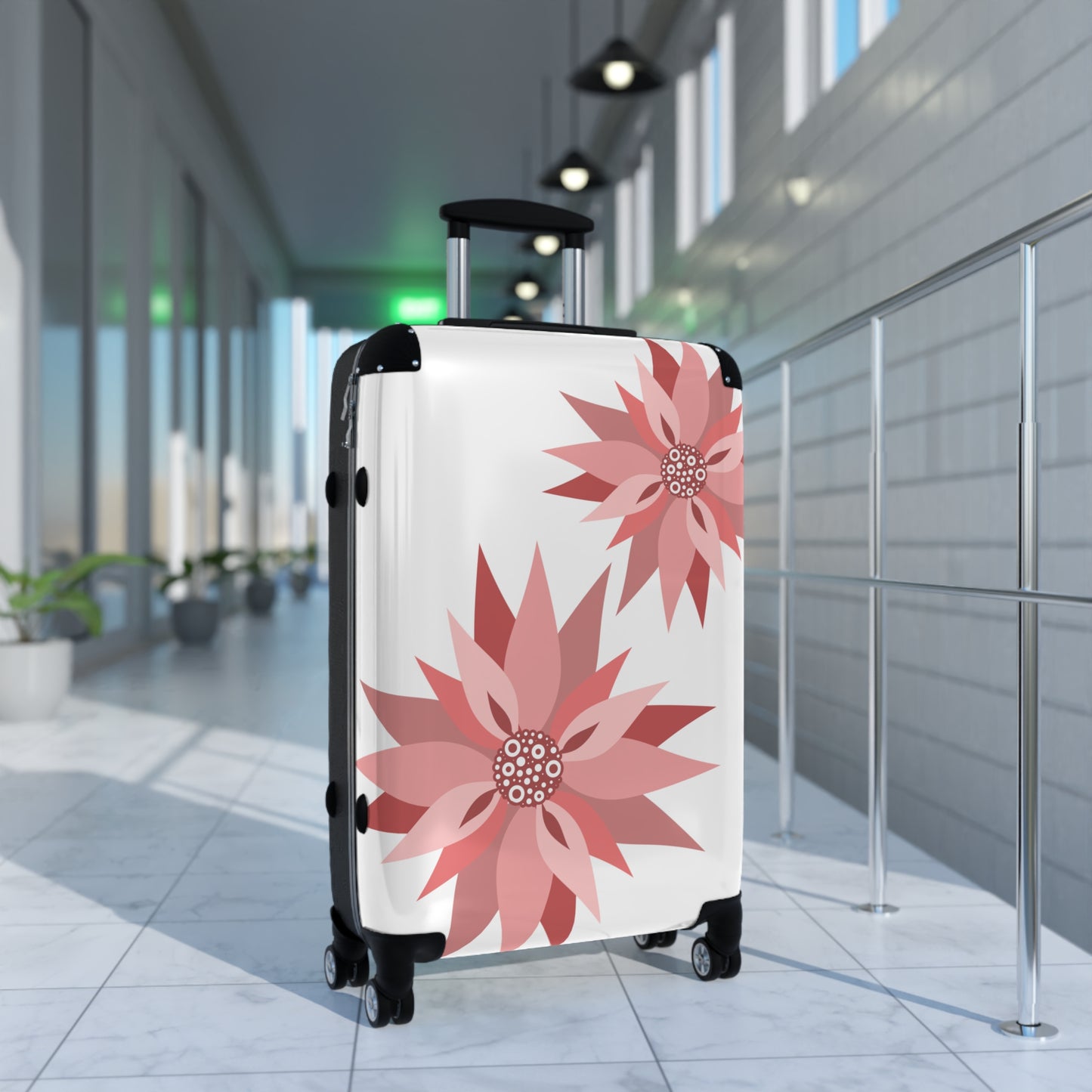 Pink Floral Carry-On Suitcase — Lightweight Rolling Luggage with Stylized Blossoms