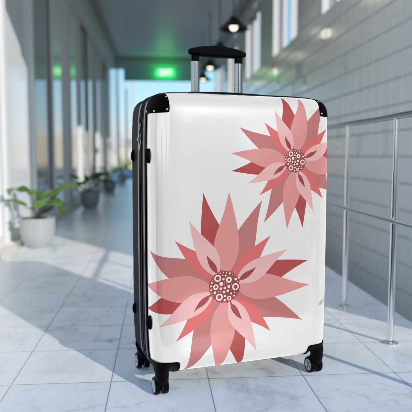 Pink Floral Carry-On Suitcase — Lightweight Rolling Luggage with Stylized Blossoms