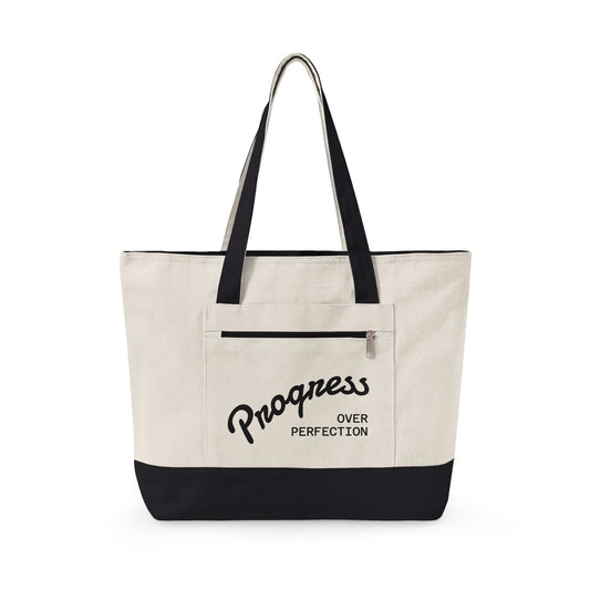 Progress Over Perfection Zippered Canvas Tote