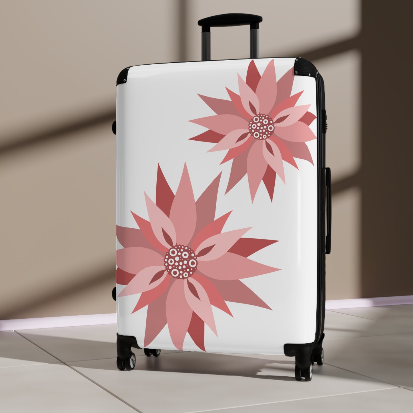 Pink Floral Carry-On Suitcase — Lightweight Rolling Luggage with Stylized Blossoms