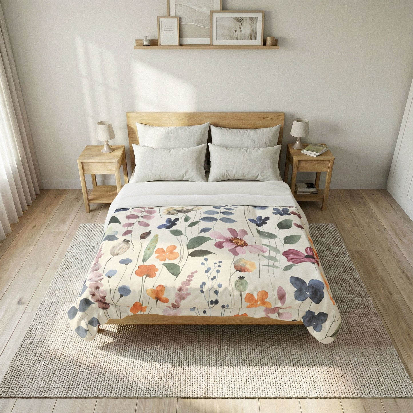 Floral Watercolor Cotton Comforter - Pastel Wildflower Bedding