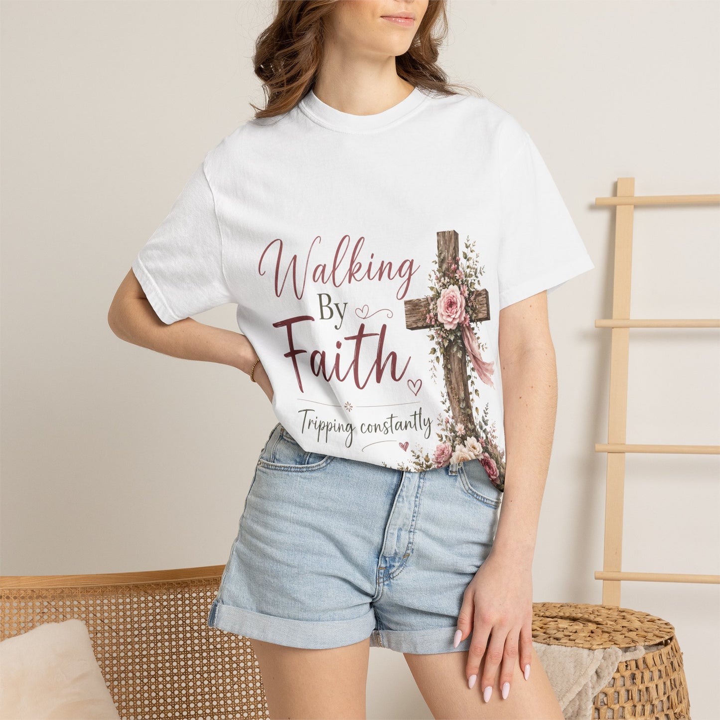 Walking By Faith T-Shirt — “Walking by Faith, Tripping Constantly” Graphic Tee