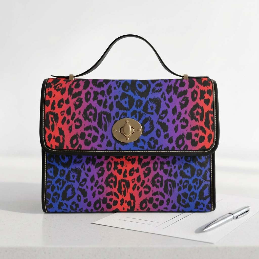 Leopard Gradient Canvas Satchel — Waterproof Colorful Animal Print Bag