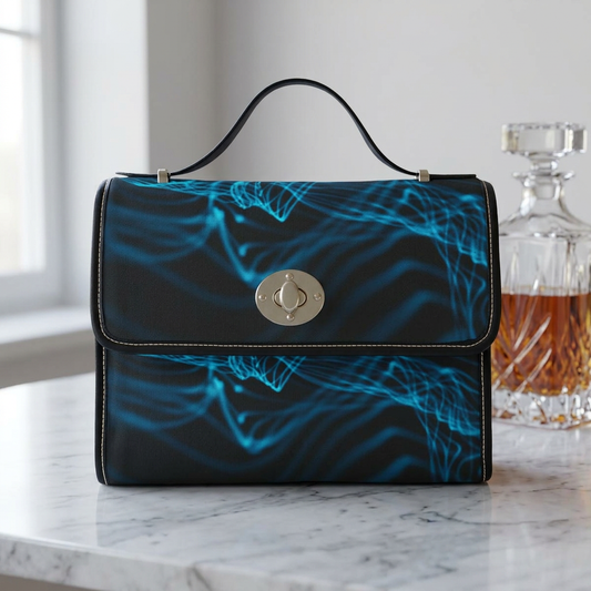 Blue Wave Waterproof Canvas Bag, Modern Abstract Travel Handbag
