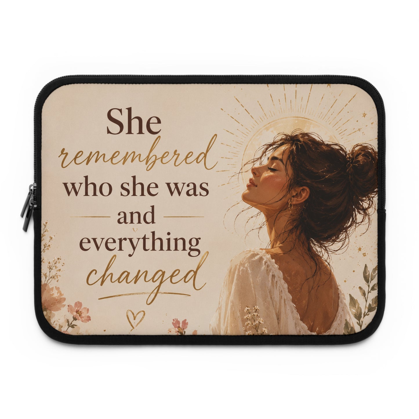 Inspirational "She Remembered Who She Was" Laptop Sleeve — Boho Feminine Protective Case