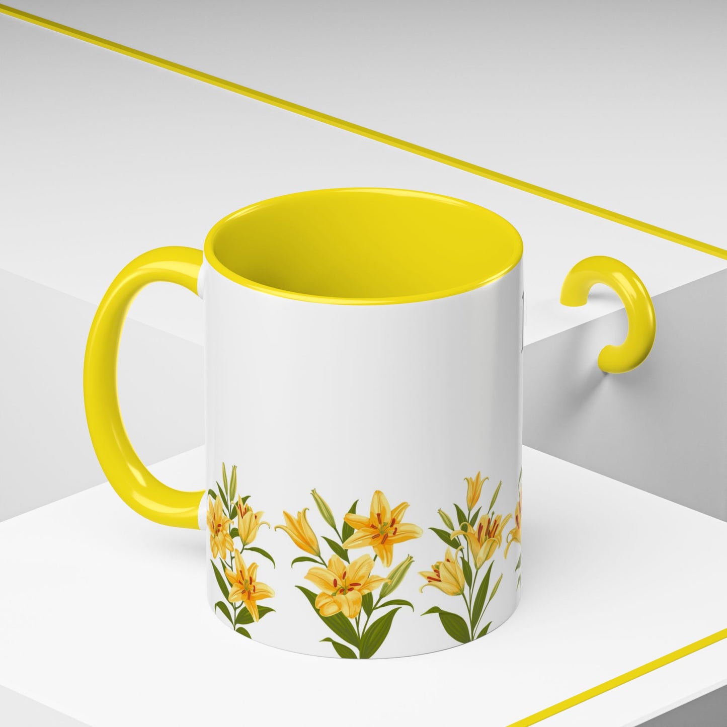 I Love You Mom Floral Accent Coffee Mug — Yellow Interior (11/15 oz)