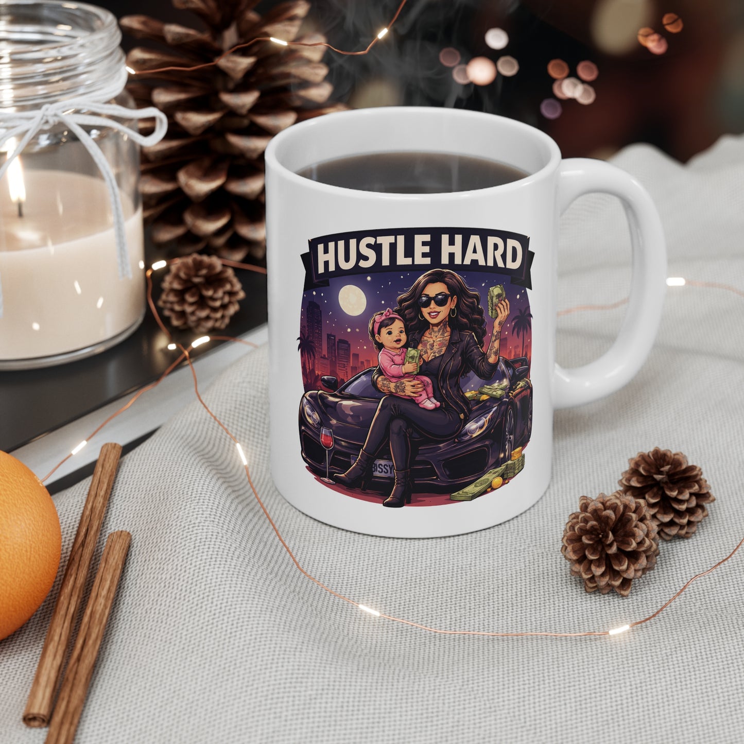 Hustle Hard 11oz Mug — Motivational Coffee Cup for Entrepreneurs & Busy Professionals