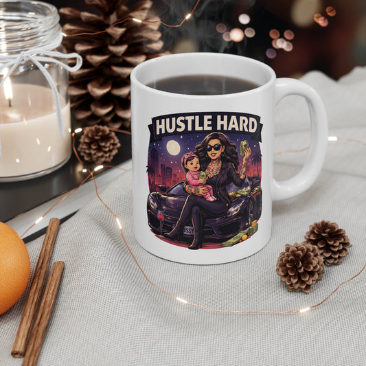 Hustle Hard 11oz Mug — Motivational Coffee Cup for Entrepreneurs & Busy Professionals