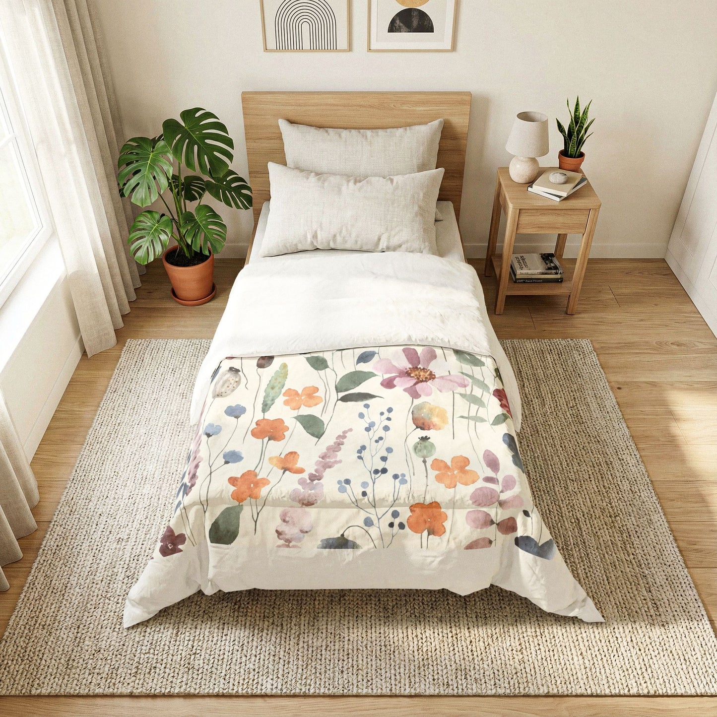 Floral Watercolor Cotton Comforter - Pastel Wildflower Bedding