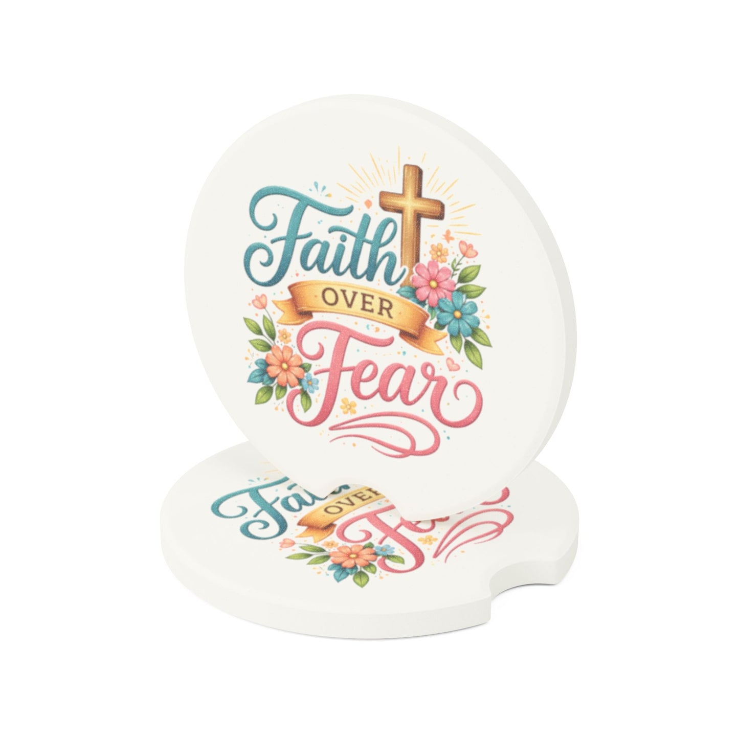 Faith over fear Soapstone Car Coaster