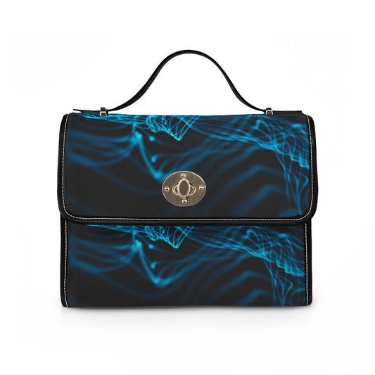 Blue Wave Waterproof Canvas Bag, Modern Abstract Travel Handbag