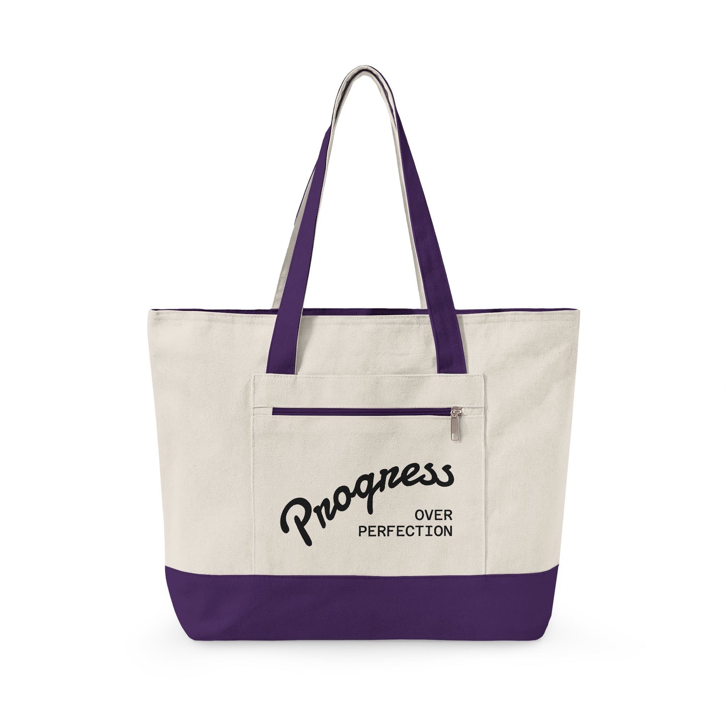 Progress Over Perfection Zippered Canvas Tote