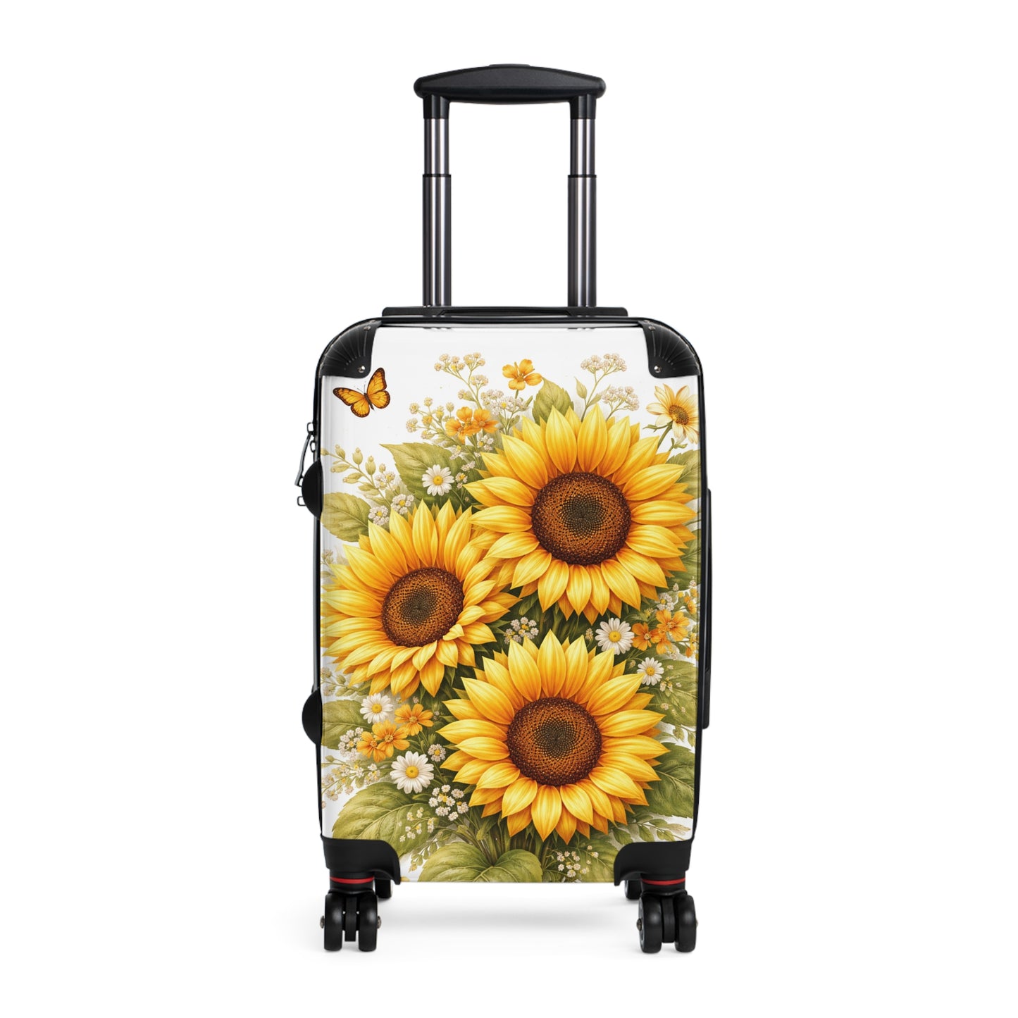 Sunflower Suitcase Cover — Bright Floral Luggage Skin with Sunflowers & Butterfly