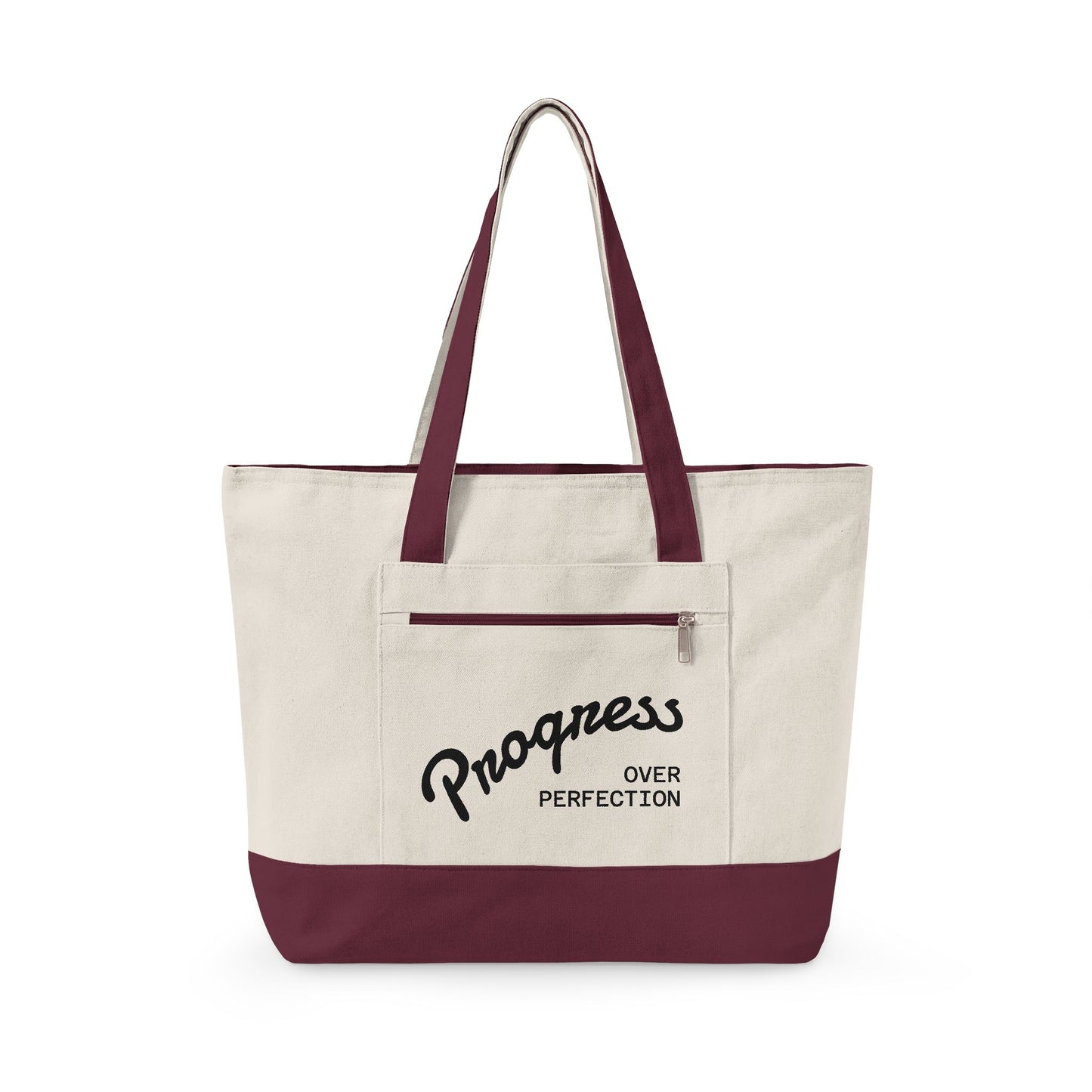 Progress Over Perfection Zippered Canvas Tote