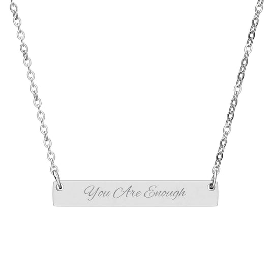 Engraved Script Bar Necklace horizontal bar necklace you are enough