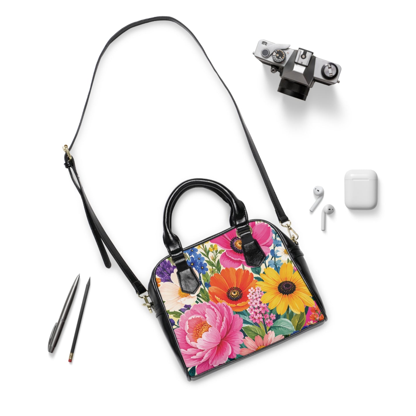 Floral Garden Shoulder Handbag – Bright Bloom Print Shoulder Bag