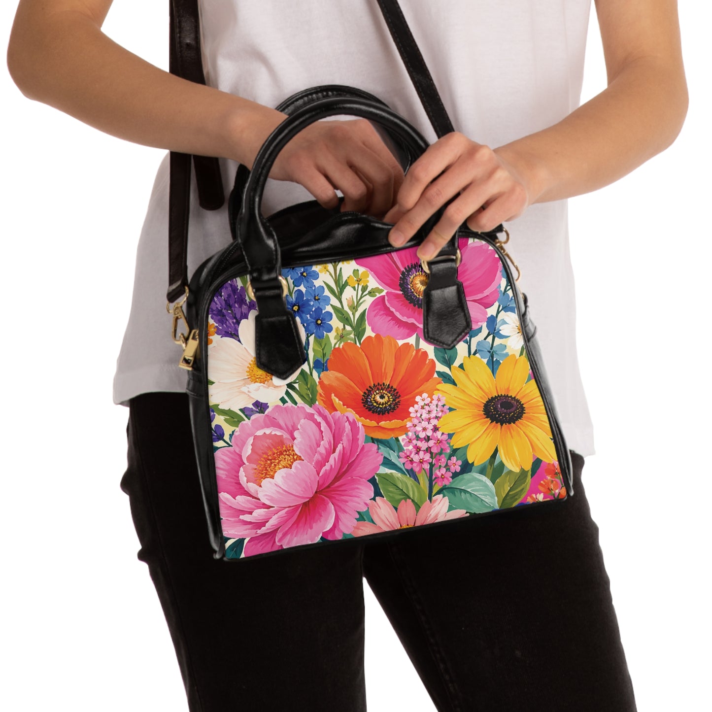Floral Garden Shoulder Handbag – Bright Bloom Print Shoulder Bag