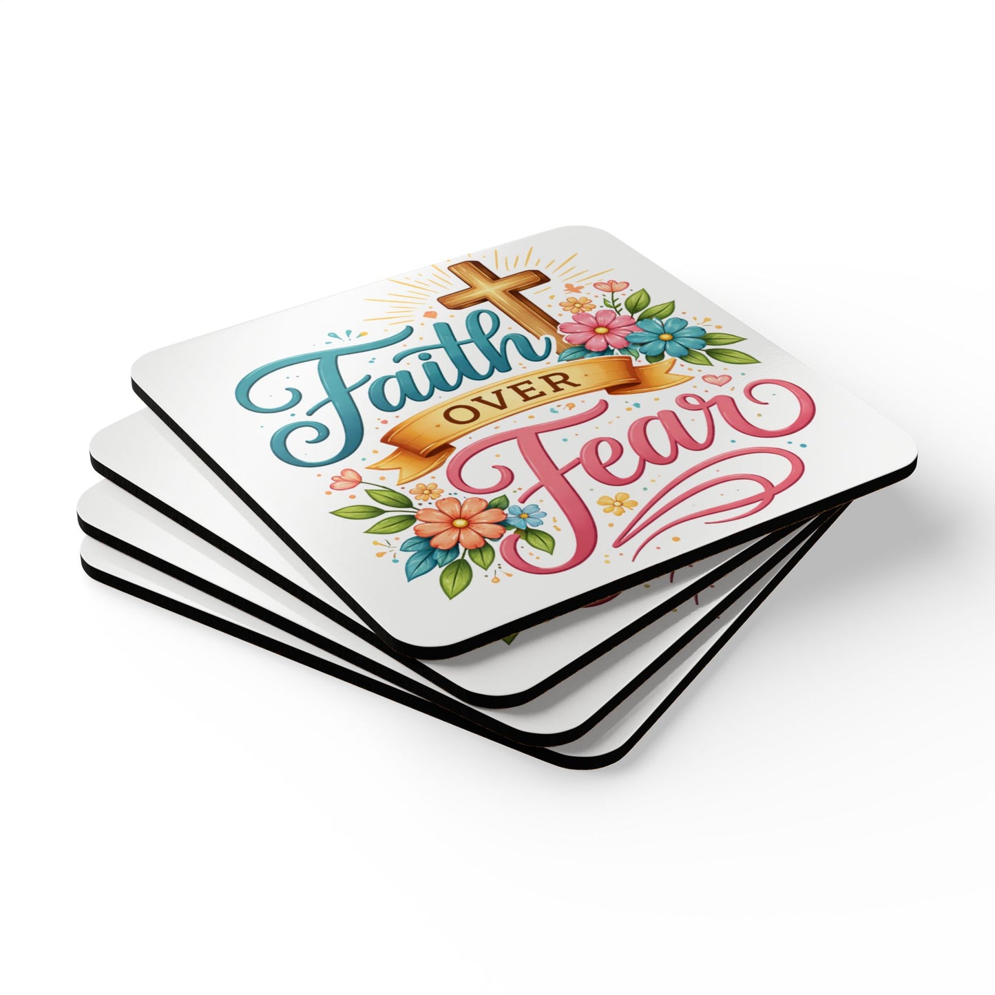 Faith over fear Corkwood Coaster Set