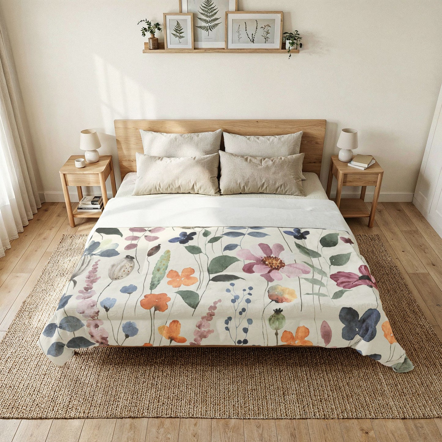 Floral Watercolor Cotton Comforter - Pastel Wildflower Bedding
