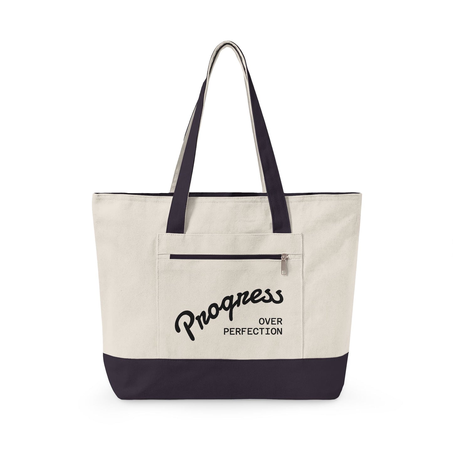 Progress Over Perfection Zippered Canvas Tote