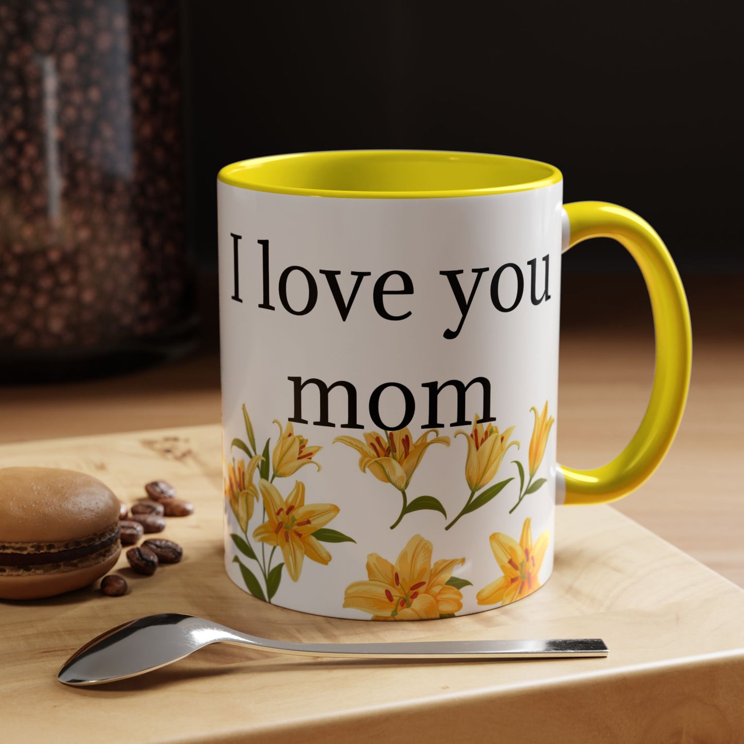 I Love You Mom Floral Accent Coffee Mug — Yellow Interior (11/15 oz)